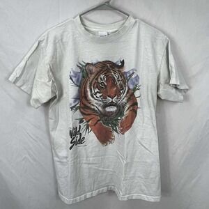 Vintage 1997 Tiger Wild Side Graphic White T-Shirt Common Threads Size Large EUC